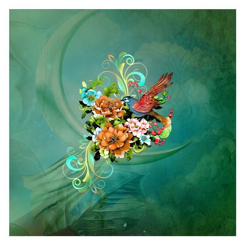 Merveilleuses fleurs élégantes avec oiseau.