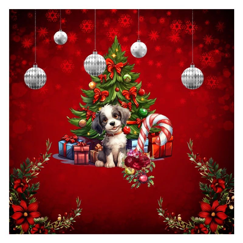 Chiot doux avec arbre de Noël
