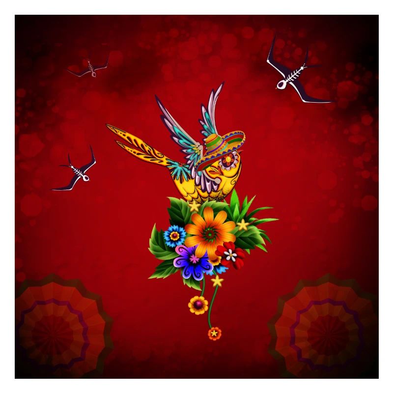 Funny sugar skull bird with hat
