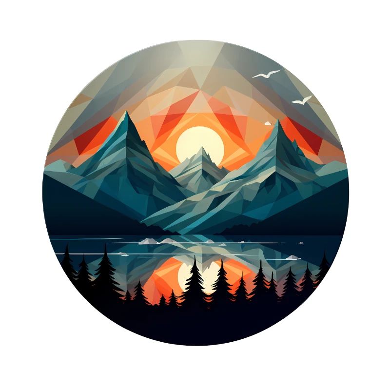 Geometric mountains, beautiful sunset