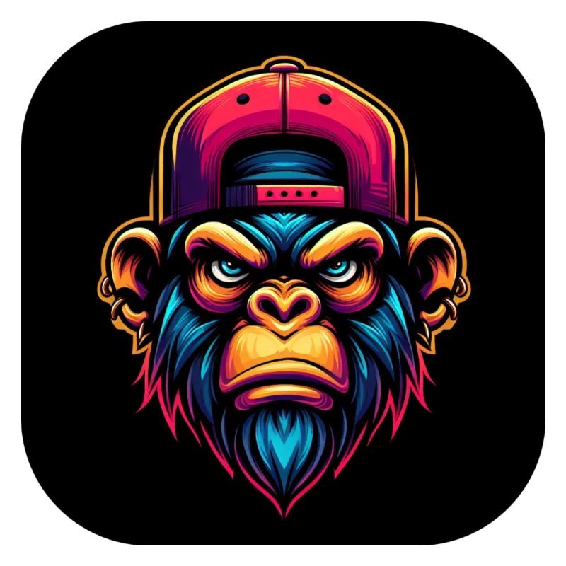 Angry Monkey with Cap in Colorful