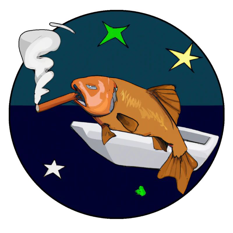 Fisch mit einer Zigarre im Weltraum.