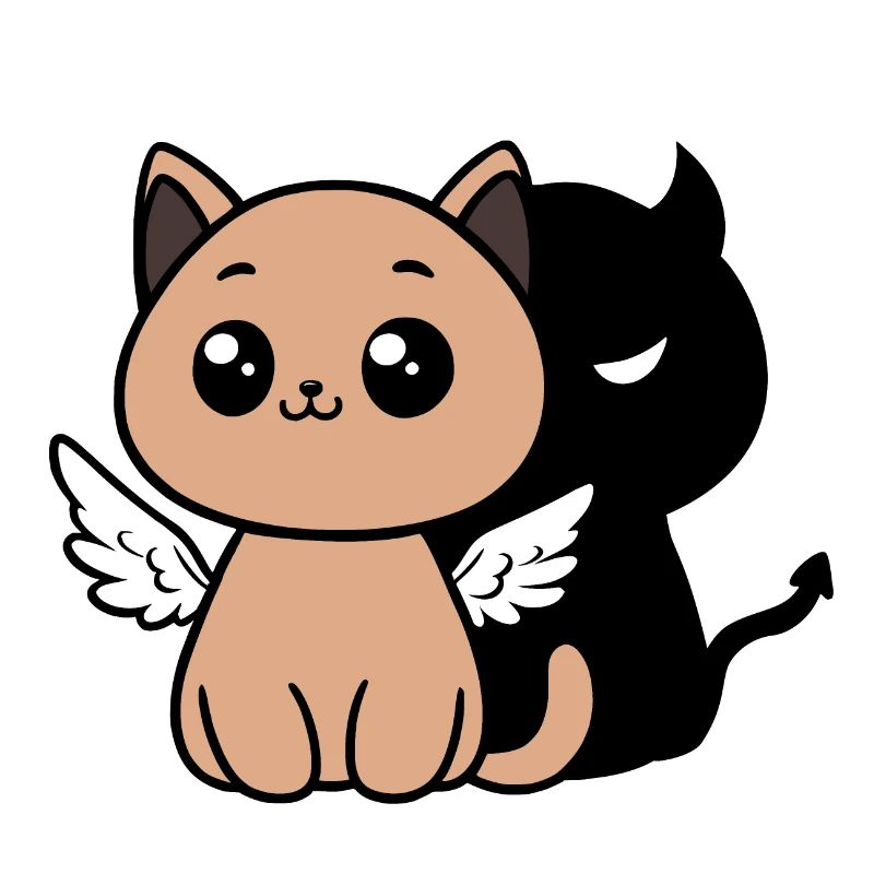 Angel Cat with a Devil Shadow