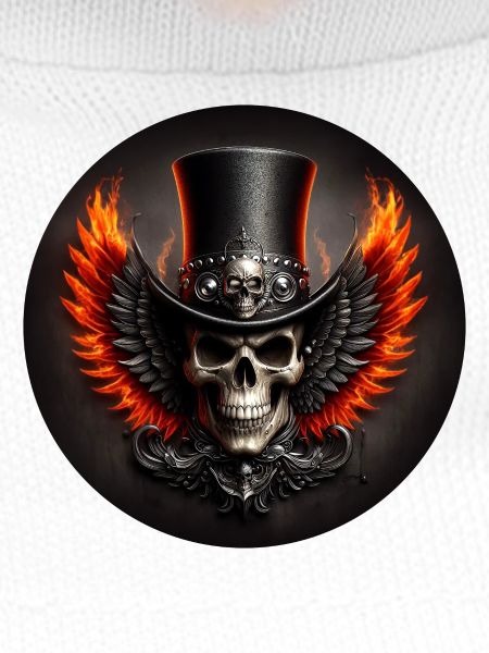 Skull with wings and fire