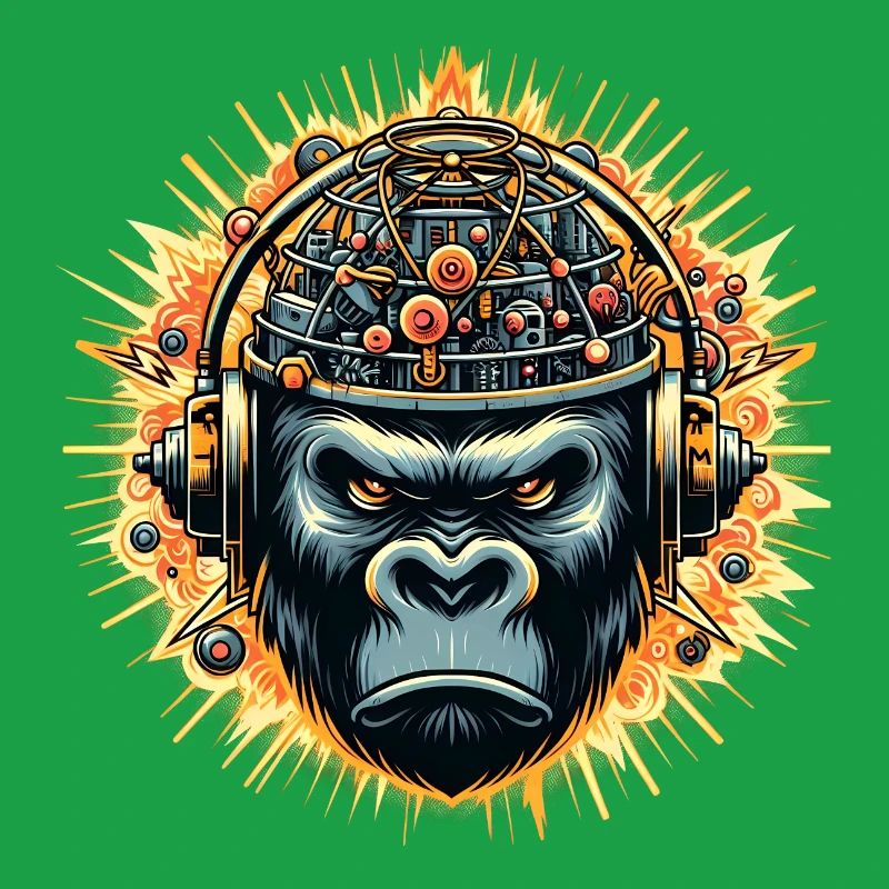 Gorilla-Cybersound mit Techno-Kopf