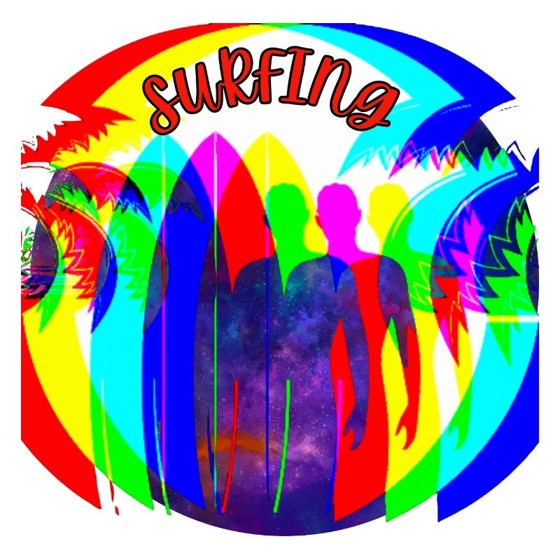 Surfer Silhouetten im Regenbogenfarben
