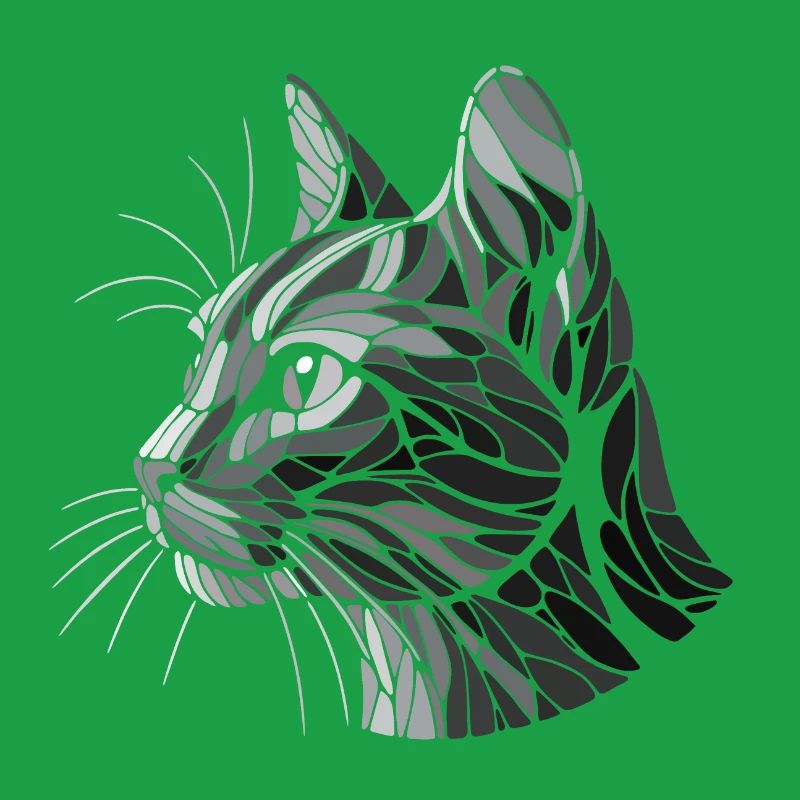 Black and white cat head, geometric art, polygons