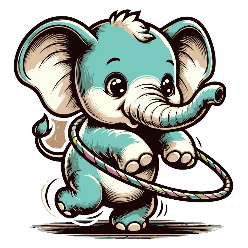 Éléphant de dessin animé mignon avec hubs hula