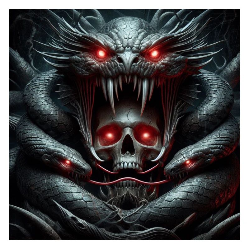 Skull devoured by snakes