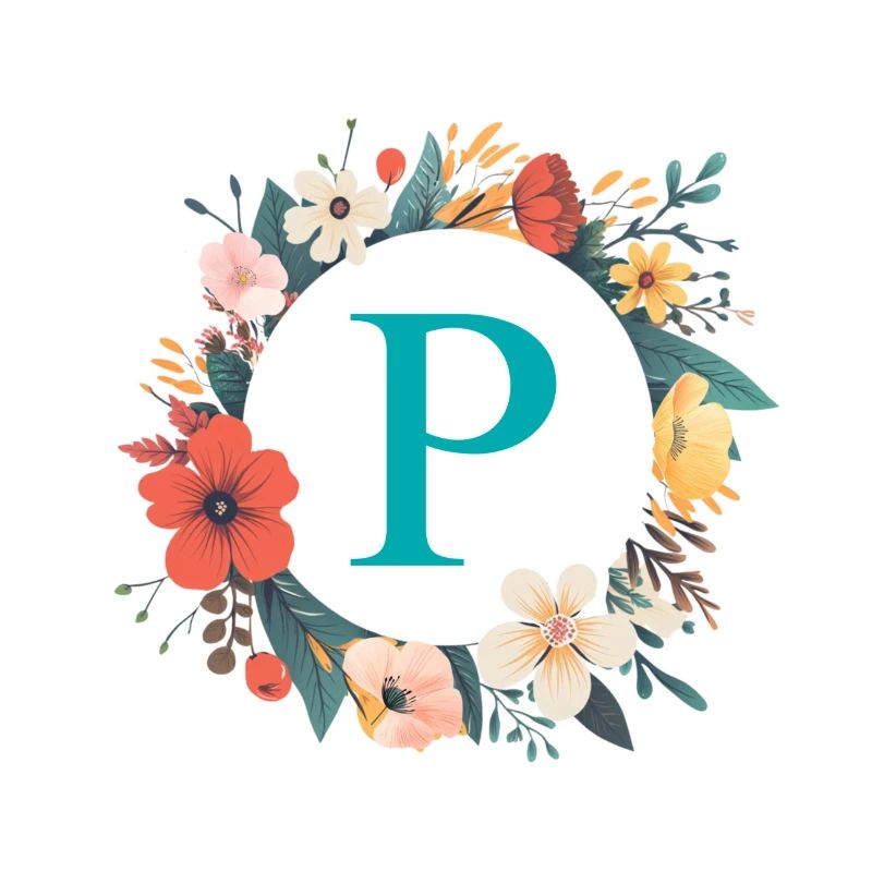 P Monogram, Flower Wreath, Personalizable