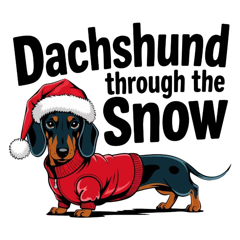 Teckel en pull de vacances avec chapeau de Père Noël