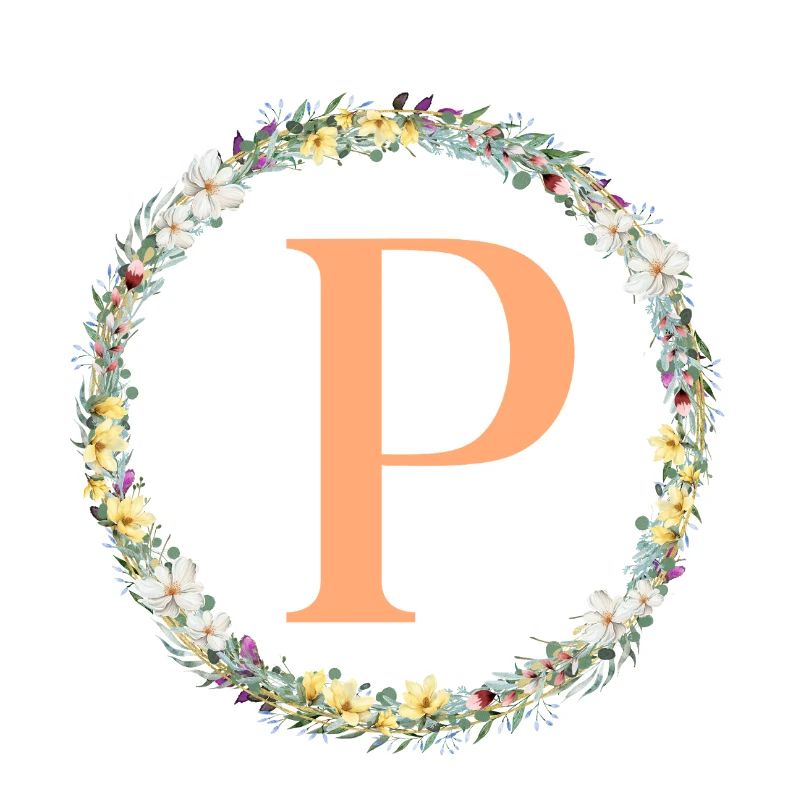 P Monogram, Flower Wreath, Personalizable