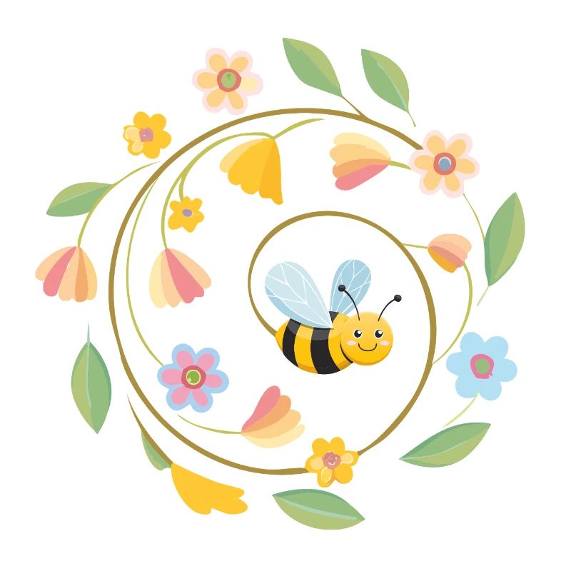 Playful bee with summer flowers