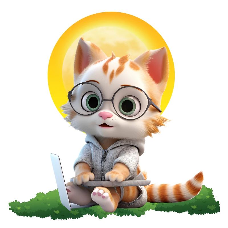 Smart Cat Sun Coder : Impression d’art pour ordinateur portable chaton