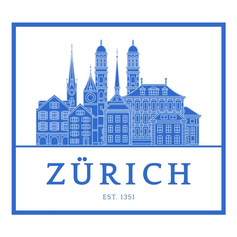 Zurich Skyline Blue Silhouette