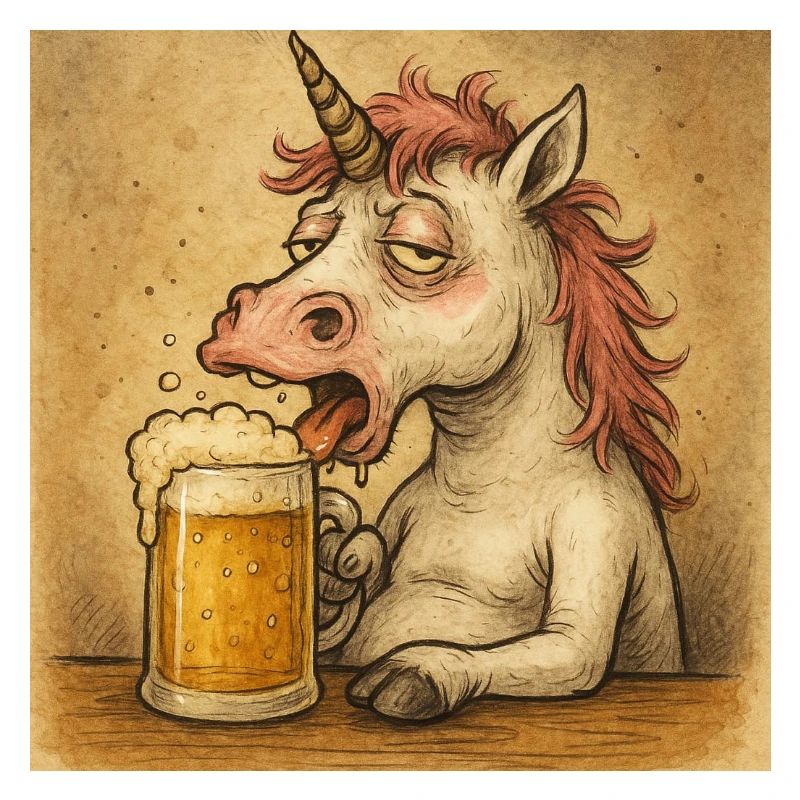 Unicorn Beer Drinker Illustration