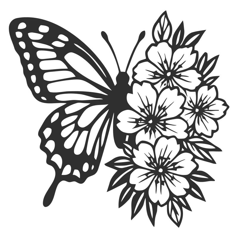 Composition élégante de papillon et de fleurs