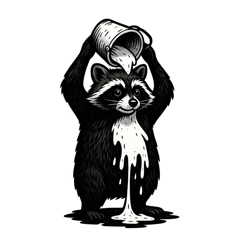 Waschbär mit Farbeimer