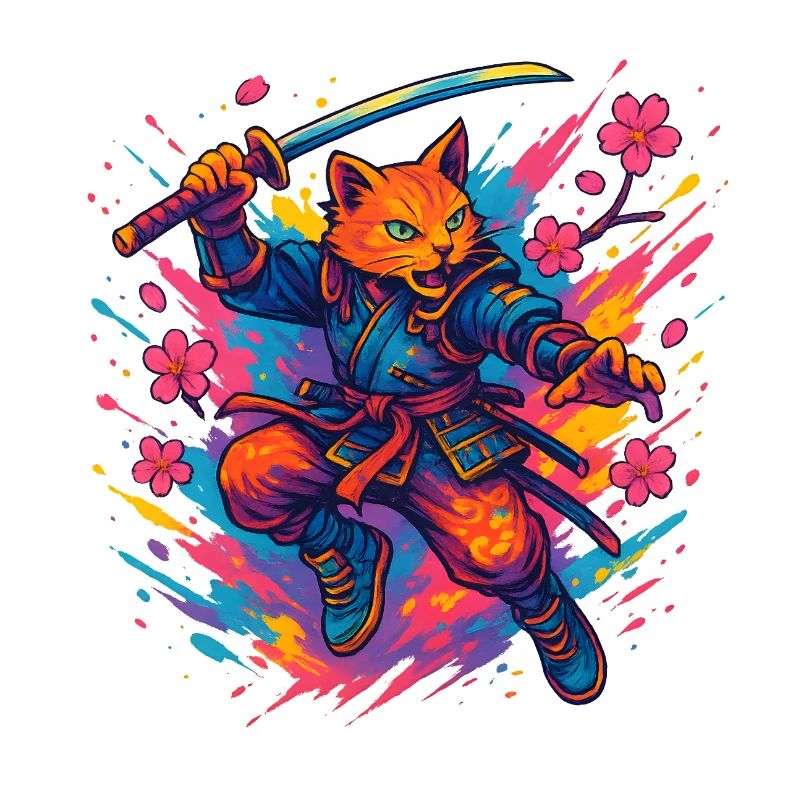 Katzen-Krieger im Samurai-Stil