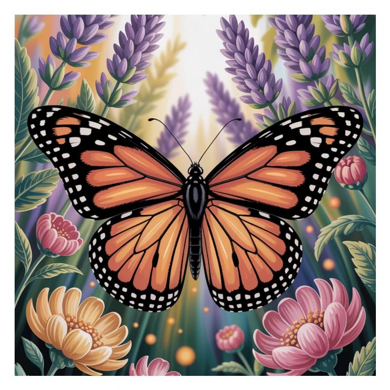 Papillon monarque vibrant Amidlavender fleurit