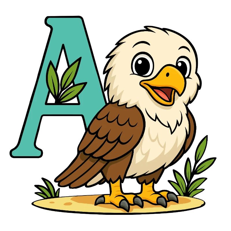 Cute Eagle with Initial A and Foliage