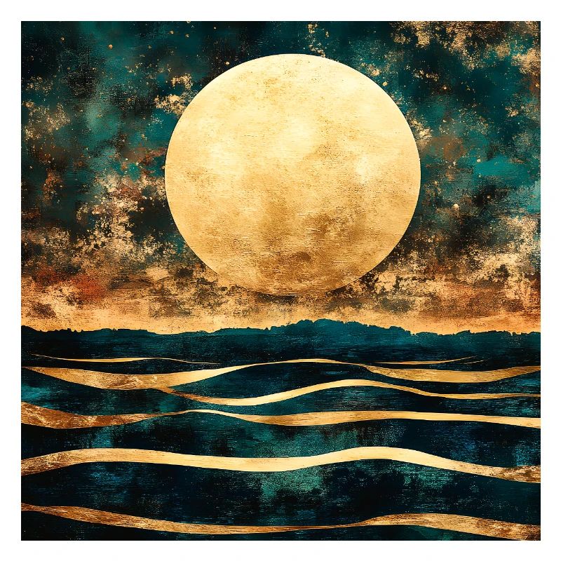 Lune dorée sur horizon aquarelle