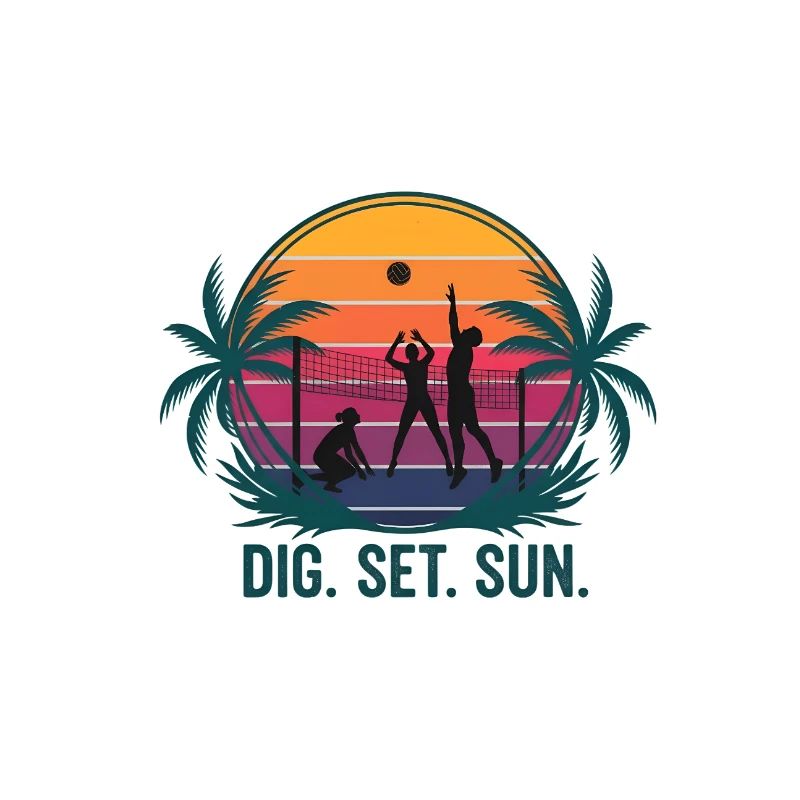 Conception du trio de volley-ball au coucher du soleil