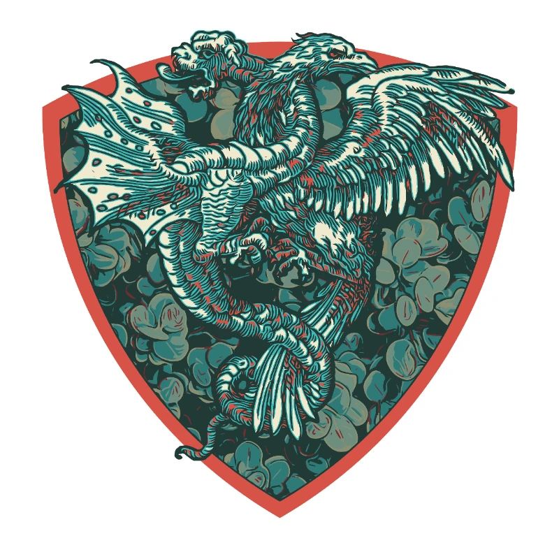 Medieval Dragon in Blue on Shield
