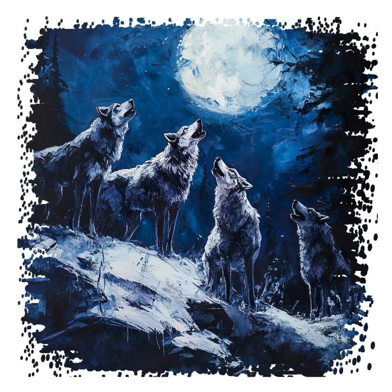 Wolf group under full moon