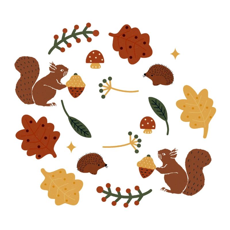 Autumnal Squirrels and Leaves Pattern