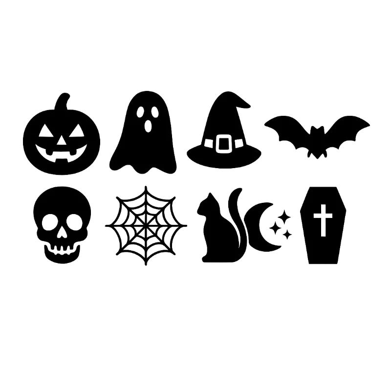 Halloween graphic with ghosts and pumpkins