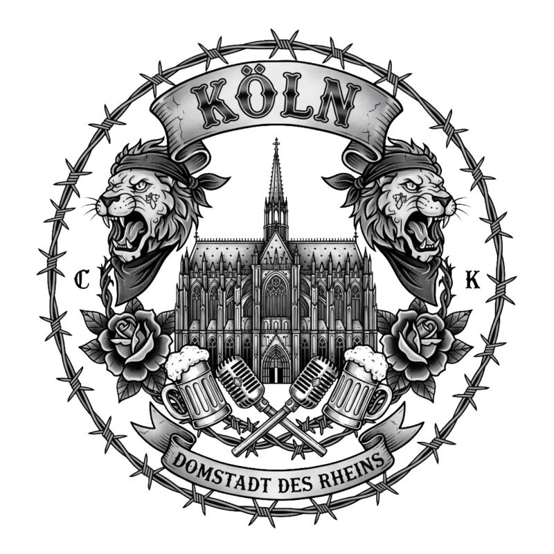 Conception de tatouage à Cologne avec cathédrale et lions