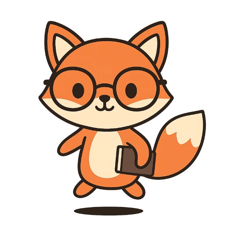 Cute smart fox guy with glasses and book