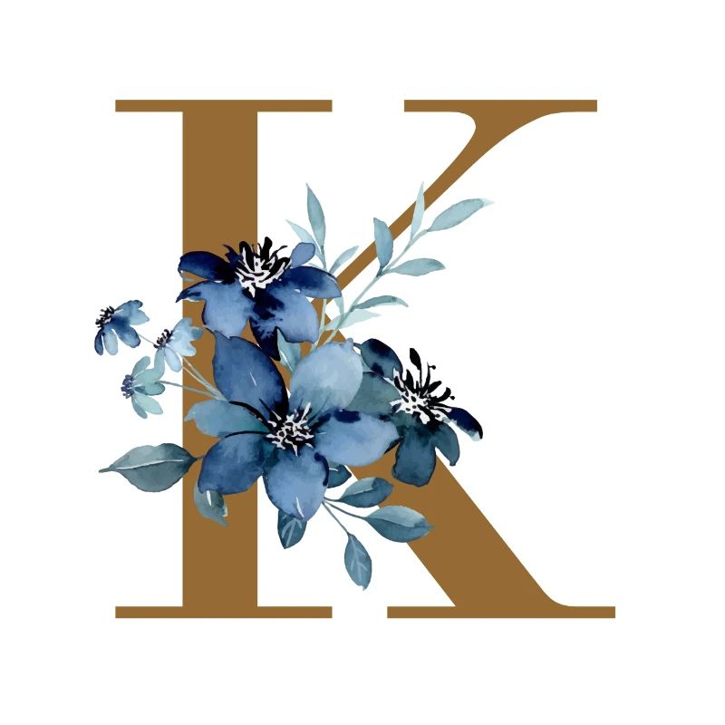 K Monogramme à fleurs bleues