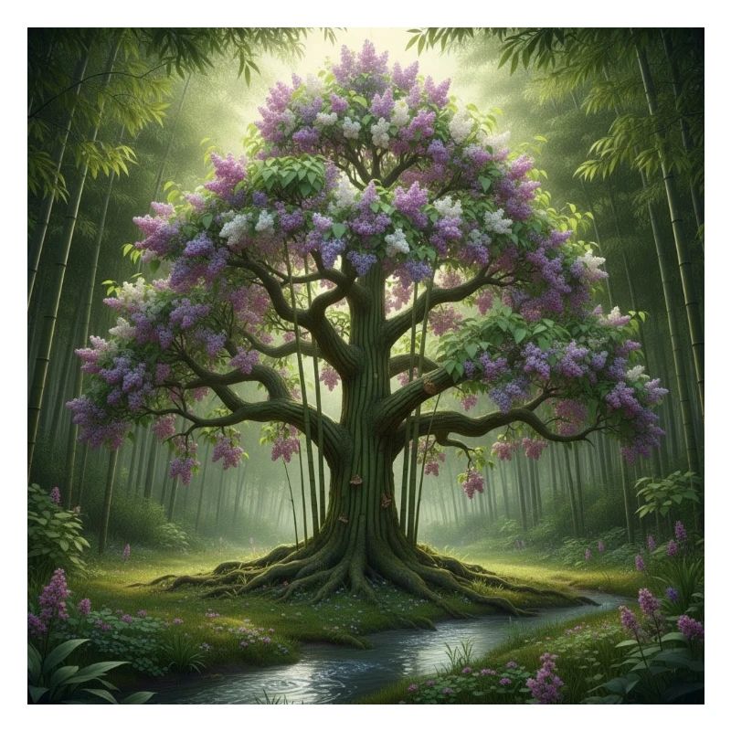 Forest tree with lilac blossoms