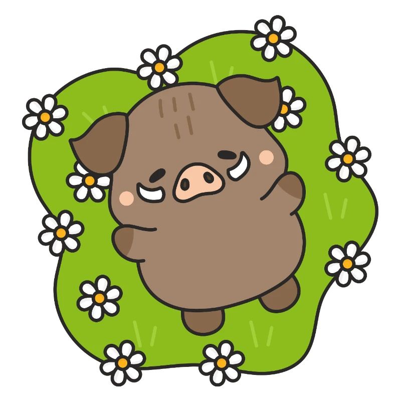 Fröhliches Schwein unter Gänseblümchen