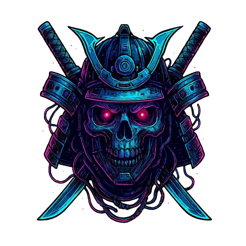 Cyber Samurai Totenkopf Neon Design