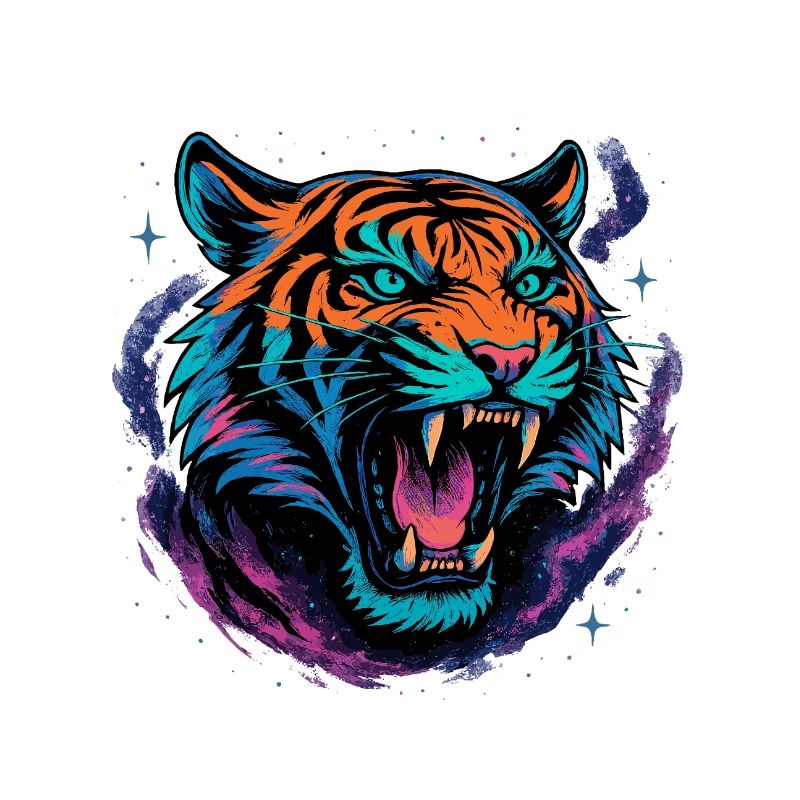 Neon Tiger Rage Galaxy Design