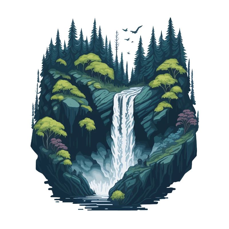 Luminous forest waterfall