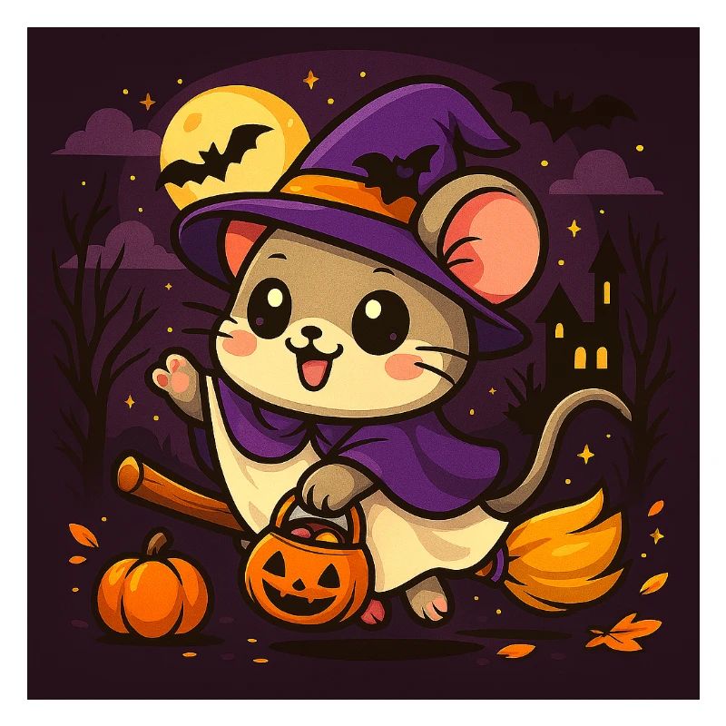 Cute Halloween Mouse as a Witch