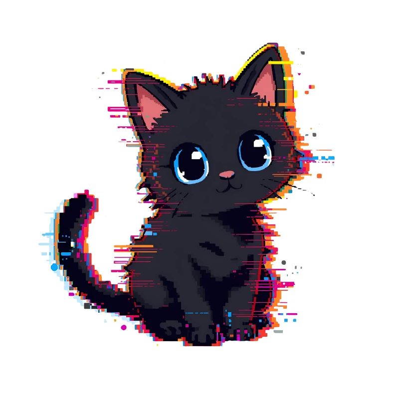 Neon Glitch Noir Chat Mignon