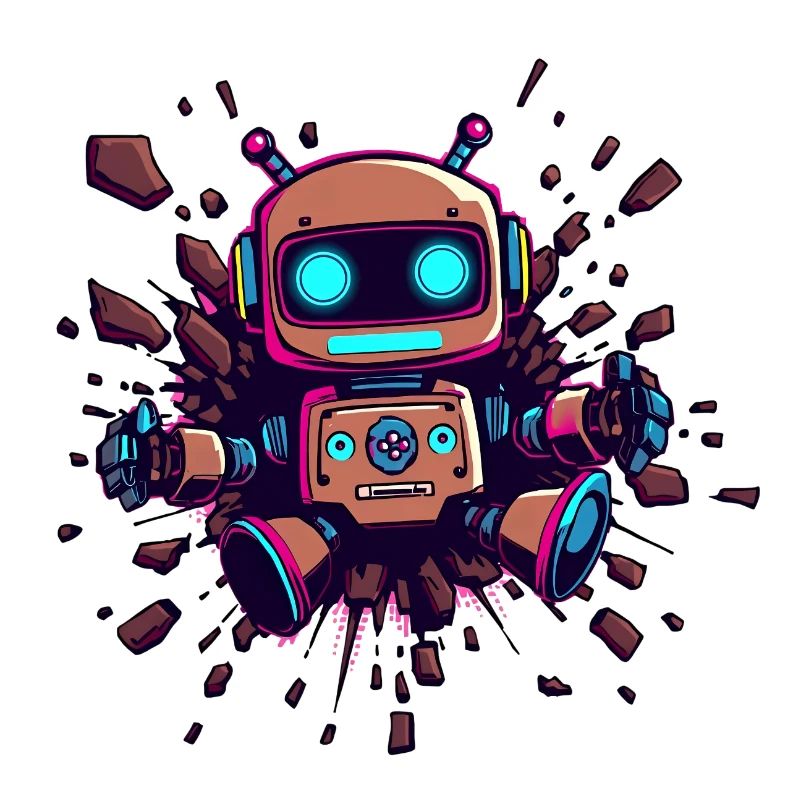Neon Robot Breaks Through Wall Futuristic