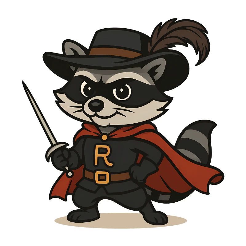 Raton laveur masqué avec rapière et cape