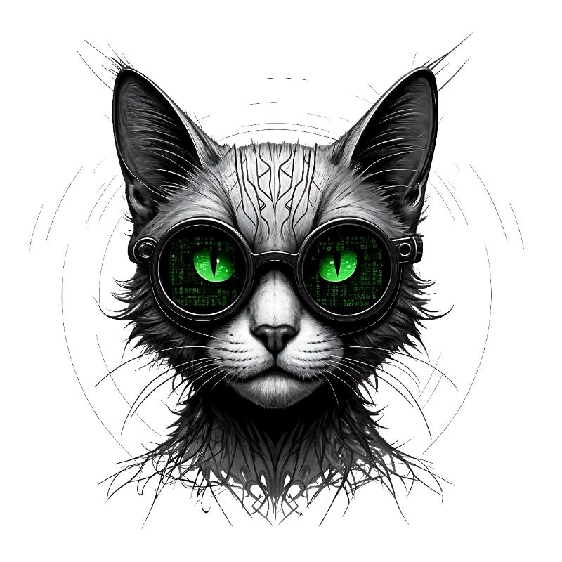 Green Eyes Computer Coder Geek Cat