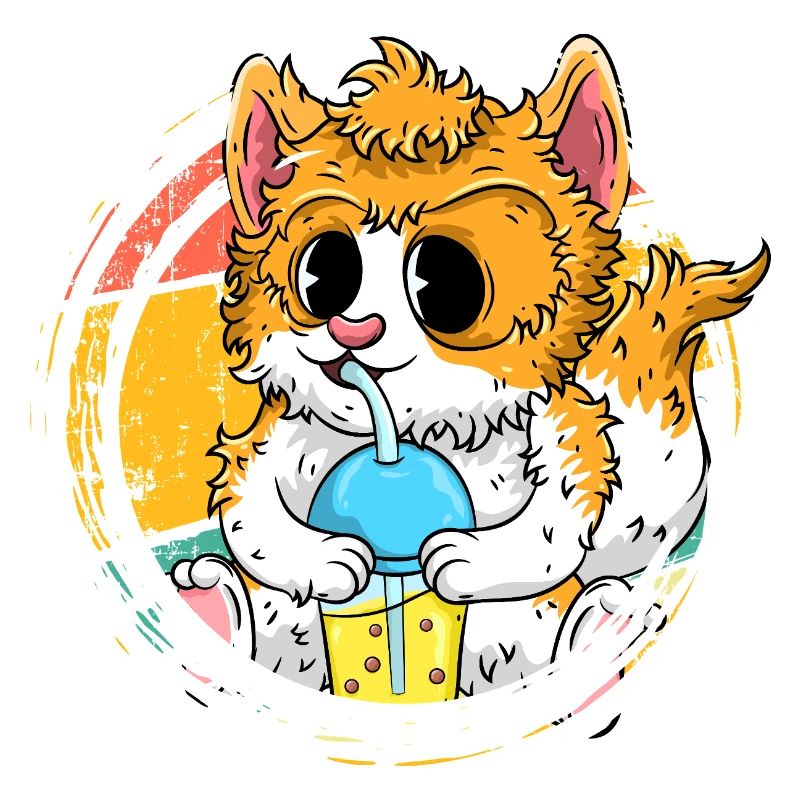 Chat Anime Mignon avec Bubble Tea