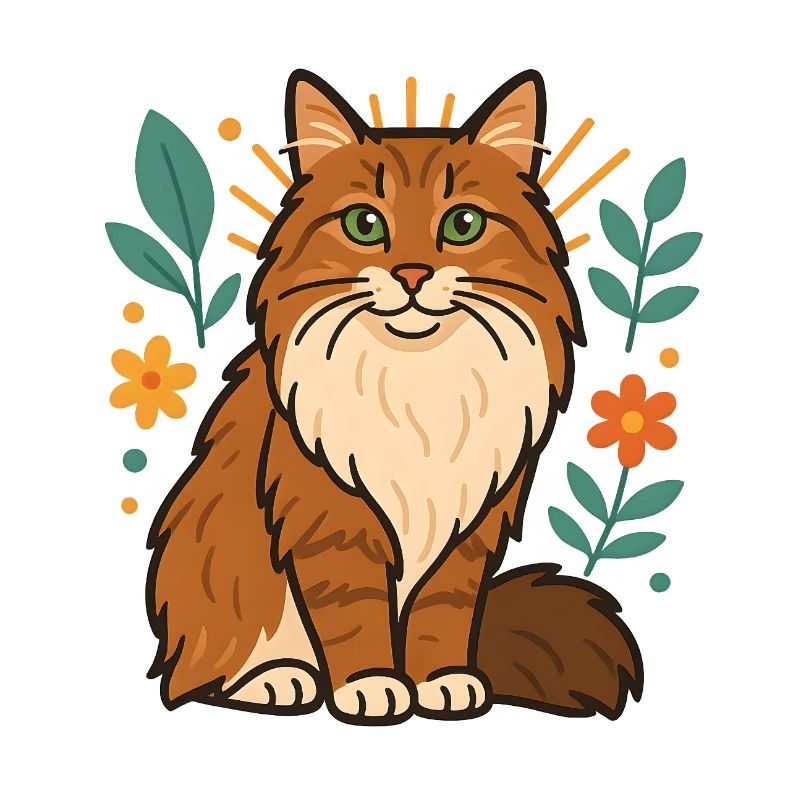 Chat des forêts norvégiennes chat parmi les fleurs