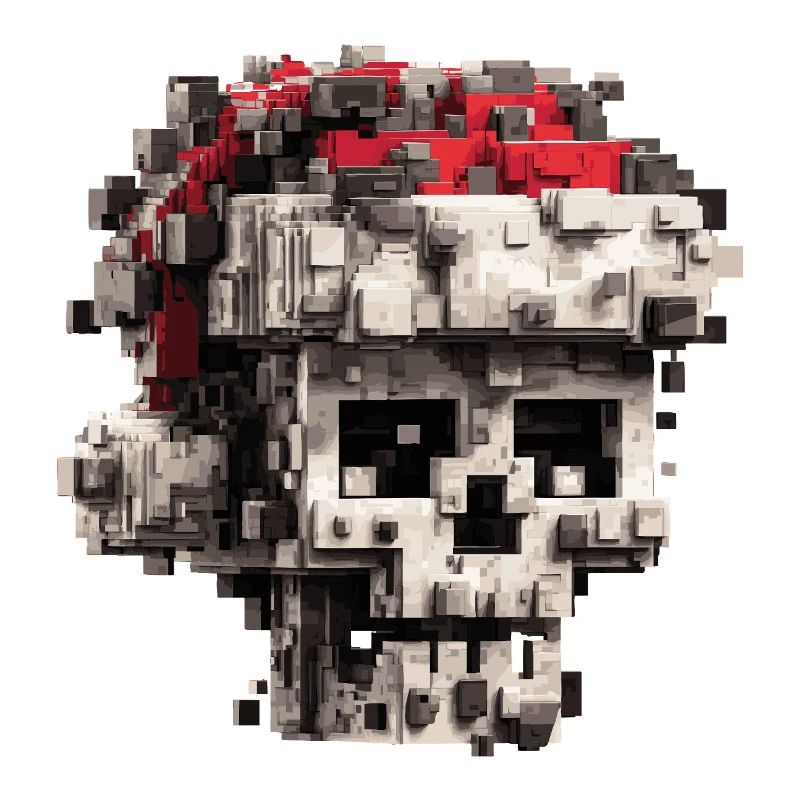 Pixel-Schädel mit Weihnachtsmütze