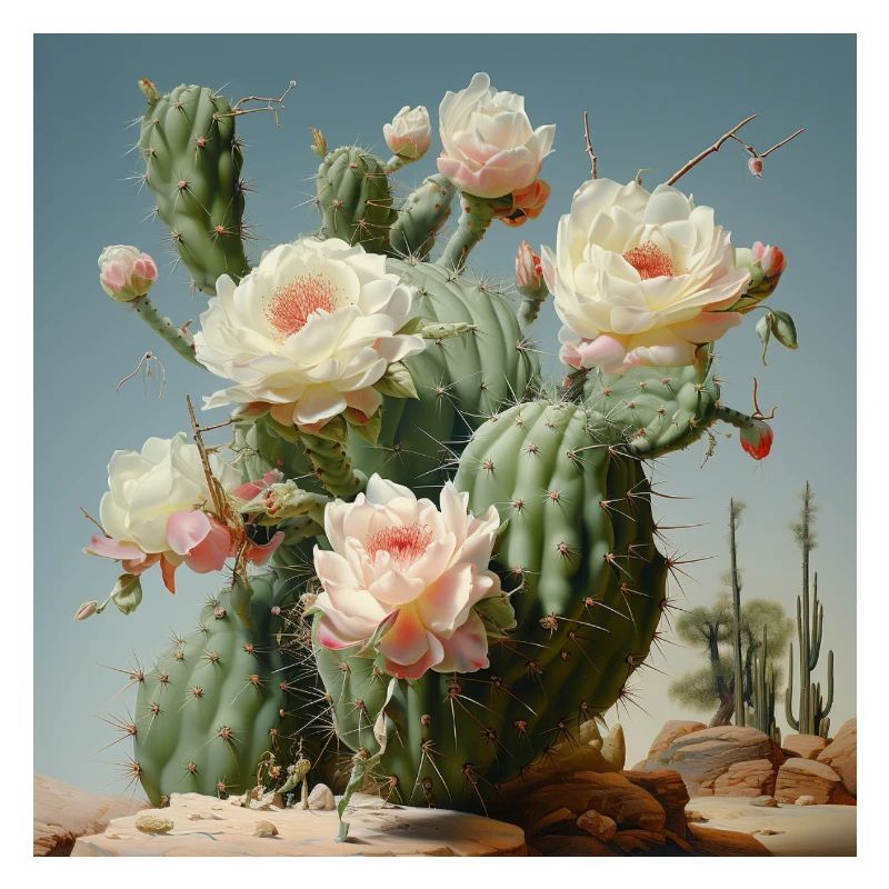 Fleurs de cactus à la lumière du désert