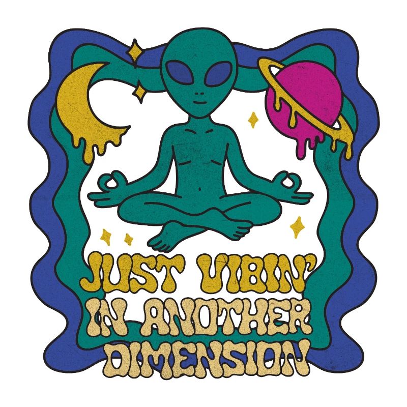 Meditating alien in retro space look