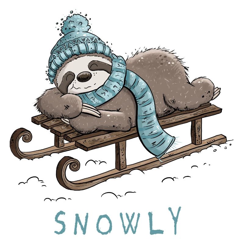 Snowly sloth in winter mode sled snow